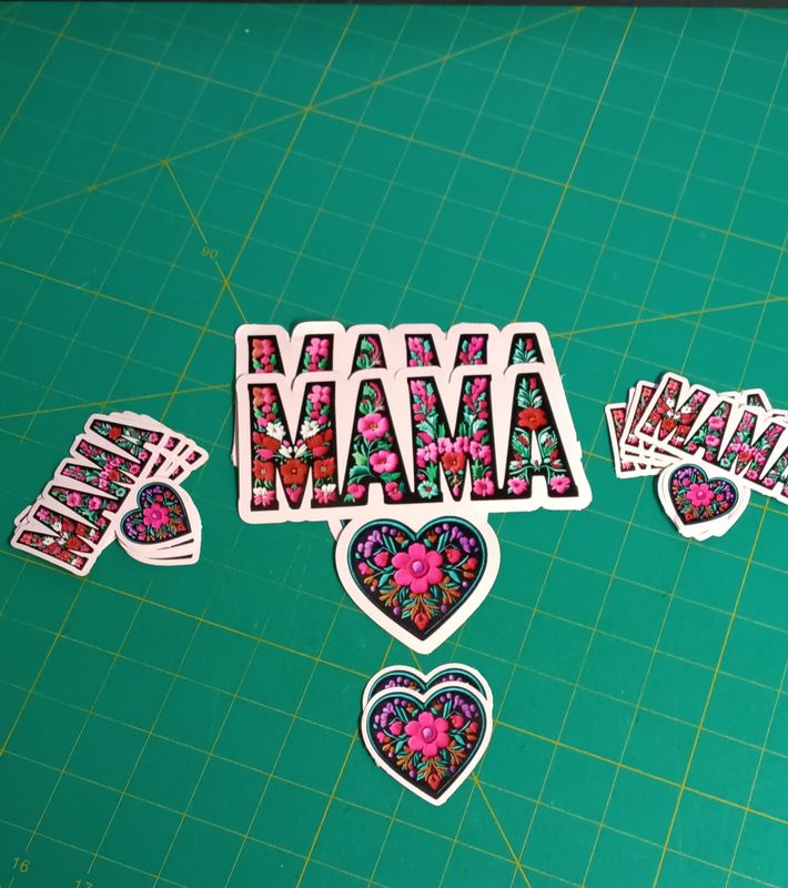 12pc Mama with Heart covered Flowers Waterproof Vinyl Stickers