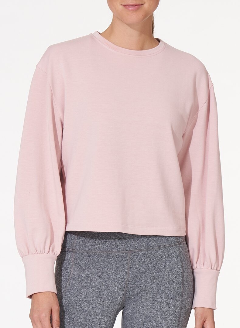 Puff Sleeve Crewneck Sweatshirt: Blush