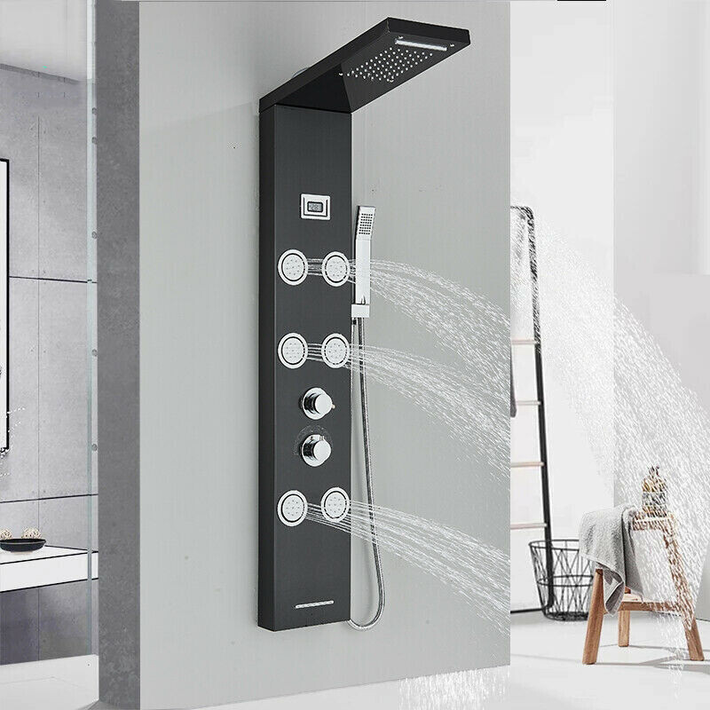 Stainless Shower Panel Column Tower w/ Body Jets Waterfall Bathroom Mixer Taps