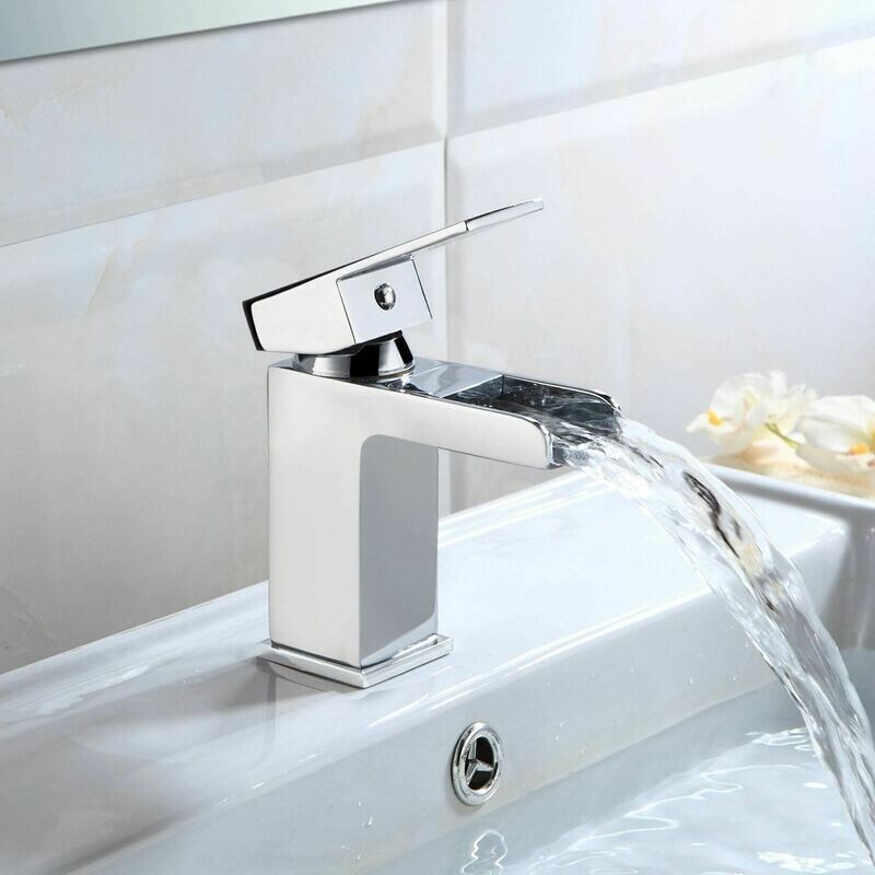 OZONE WATERFALL BATHROOM BASIN MONO SQUARE MIXER TAP CLOAKROOM CHROME LUXURY