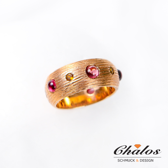 Ring aus 925 Sterlingsilber /Rotvergoldet mit Turmaline und Saphire