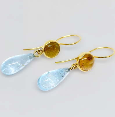 Ohrringe aus 750,- Gelbgold mit Turmaline & Aquamarine