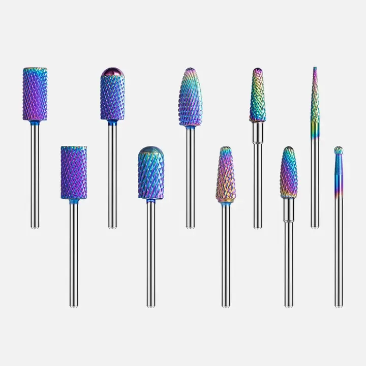 Nouvel ensemble de forets à ongles en carbure de tungstène colorés (10 pièces)