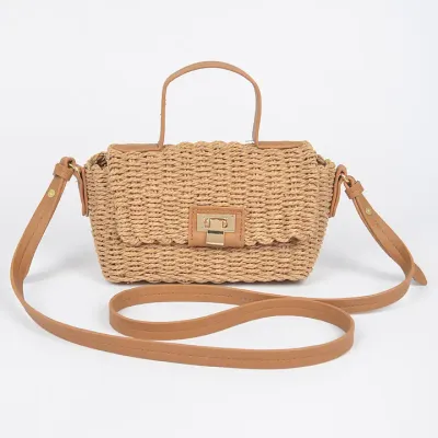 Sac à mains poignée supérieure en fausse paille