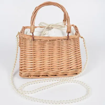 Sac à mains Pochette en bambou avec sangle en fausse perle