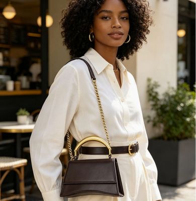 Vegan Leather Handbag with Metal Handle