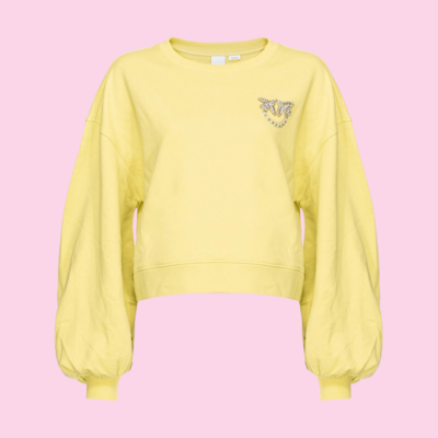 Pinko Boxy Sweatshirt With Love Birds Embroidery Yellow