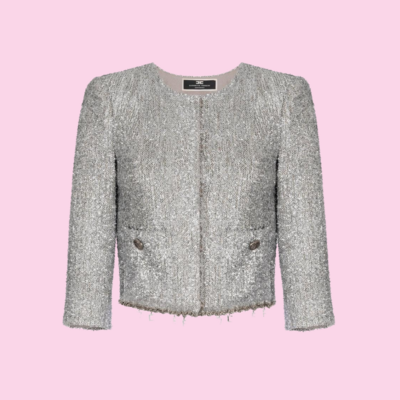 Elisabetta Franchi Lurex Tweed Cropped Blazer