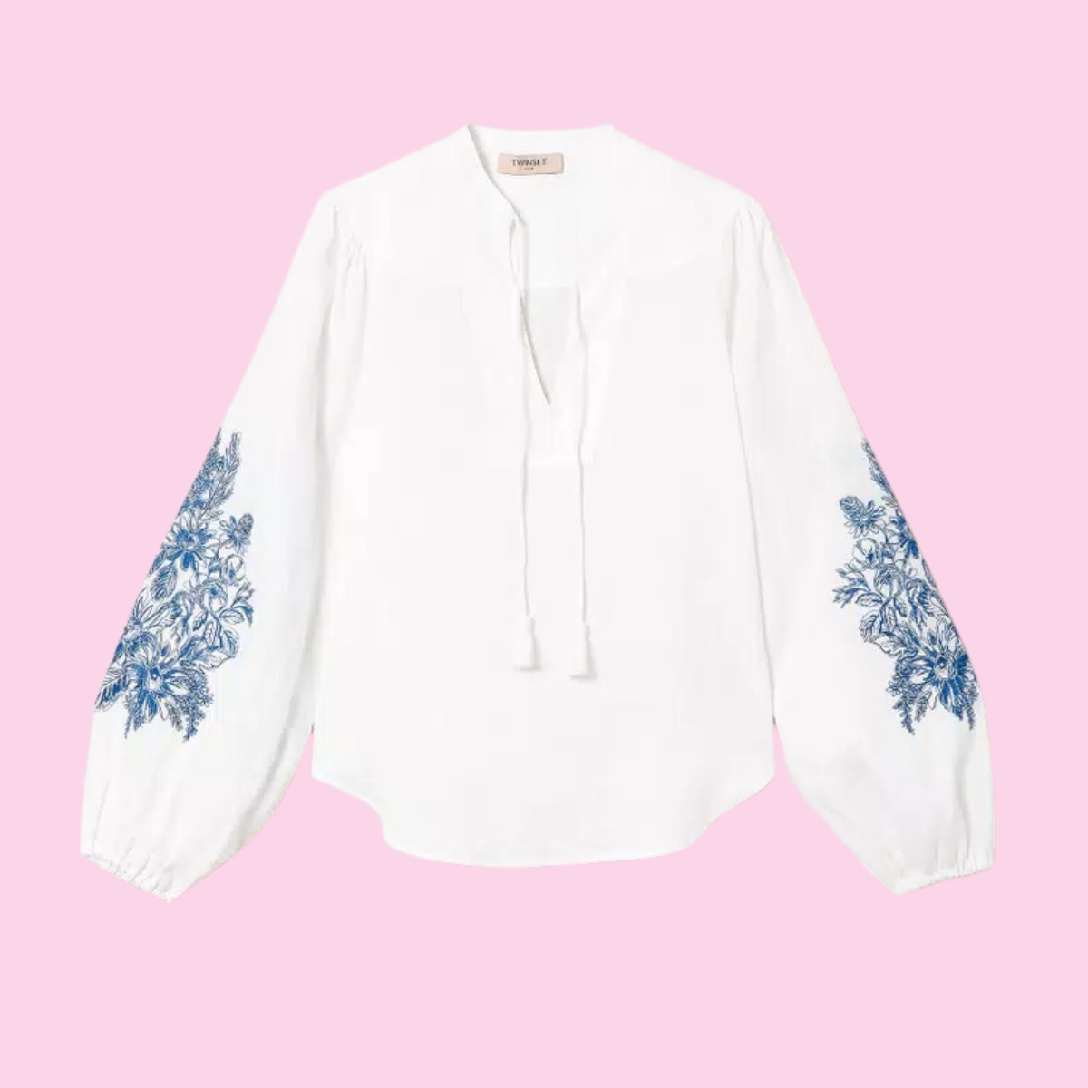 Twinset Linen Blouse With Floral Embroidery