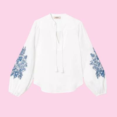 Twinset Linen Blouse With Floral Embroidery
