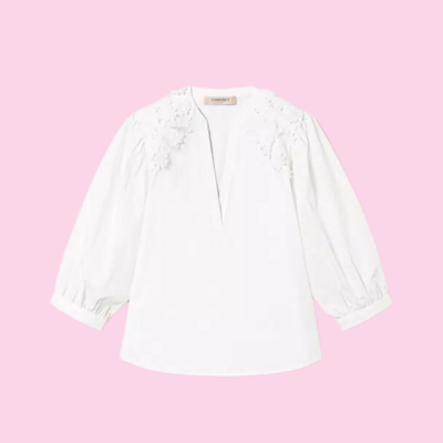 Twinset Poplin Blouse With Floral Patches