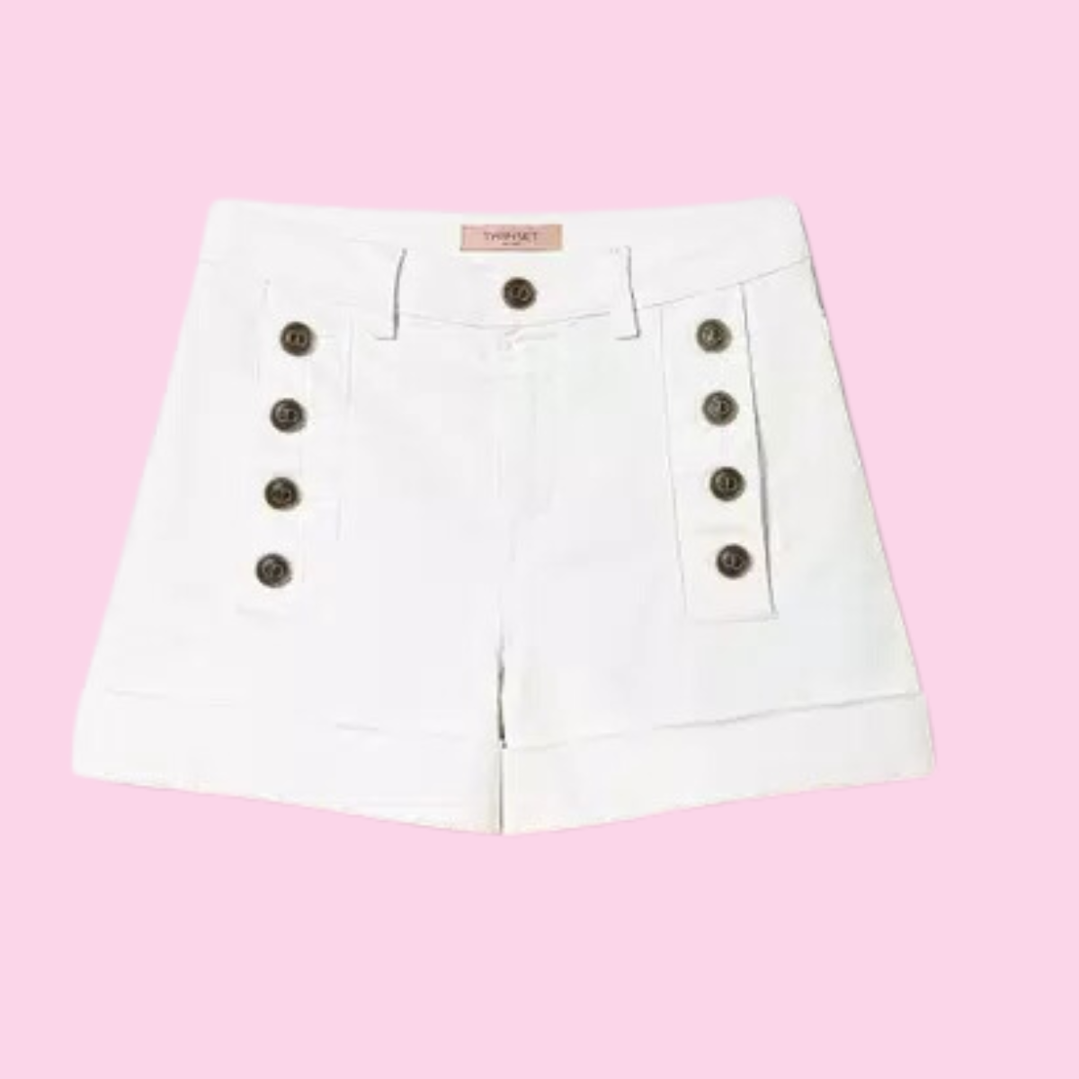 Twinset White Denim Shorts With Decorative Buttons