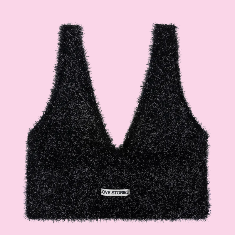 Love Stories Intimates Josey Long Shimmery Fluffy Bralette Black