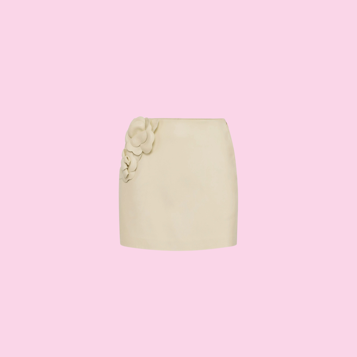 Elisabetta Franchi Leather Flower Skirt Light Yellow