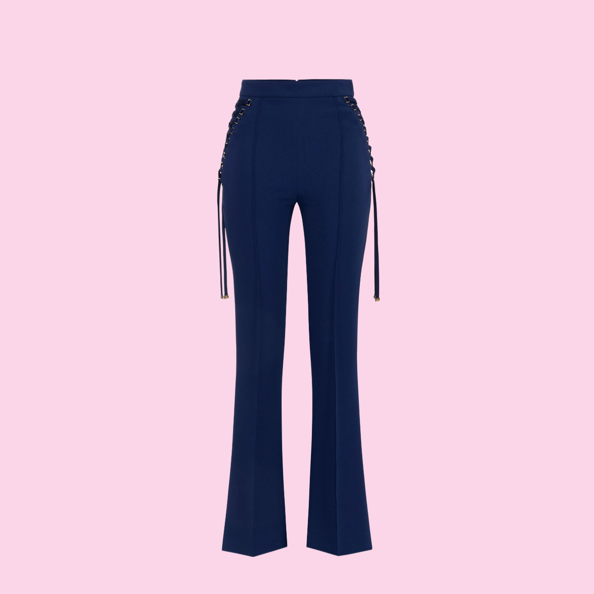 Elisabetta Franchi Flared Trouser With Crossed Lace Detail Dark Blue