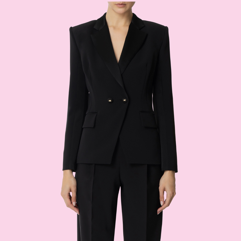 Elisabetta Franchi Blazer Black Satin Details