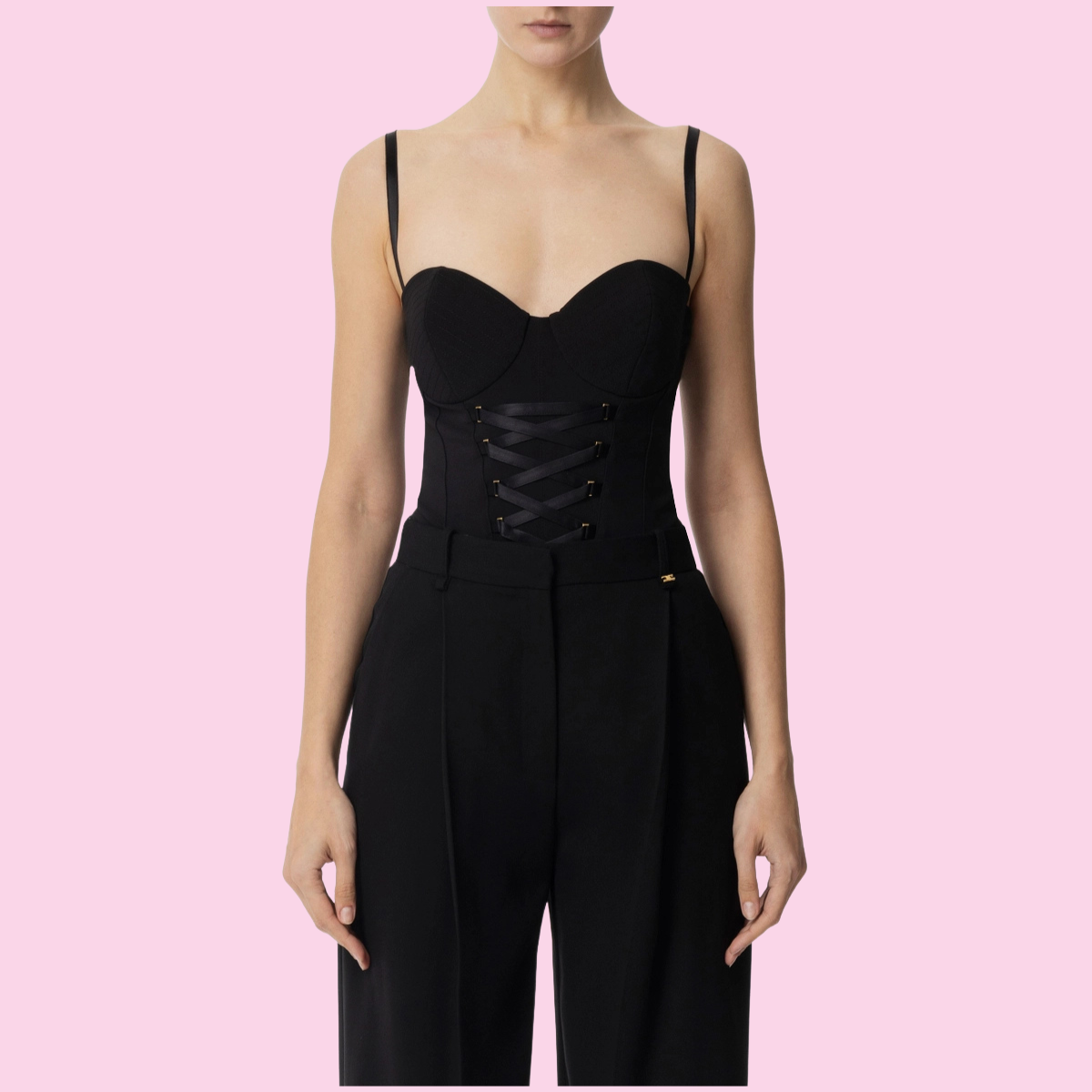 Elisabetta Franchi Body Crossed Lace Black