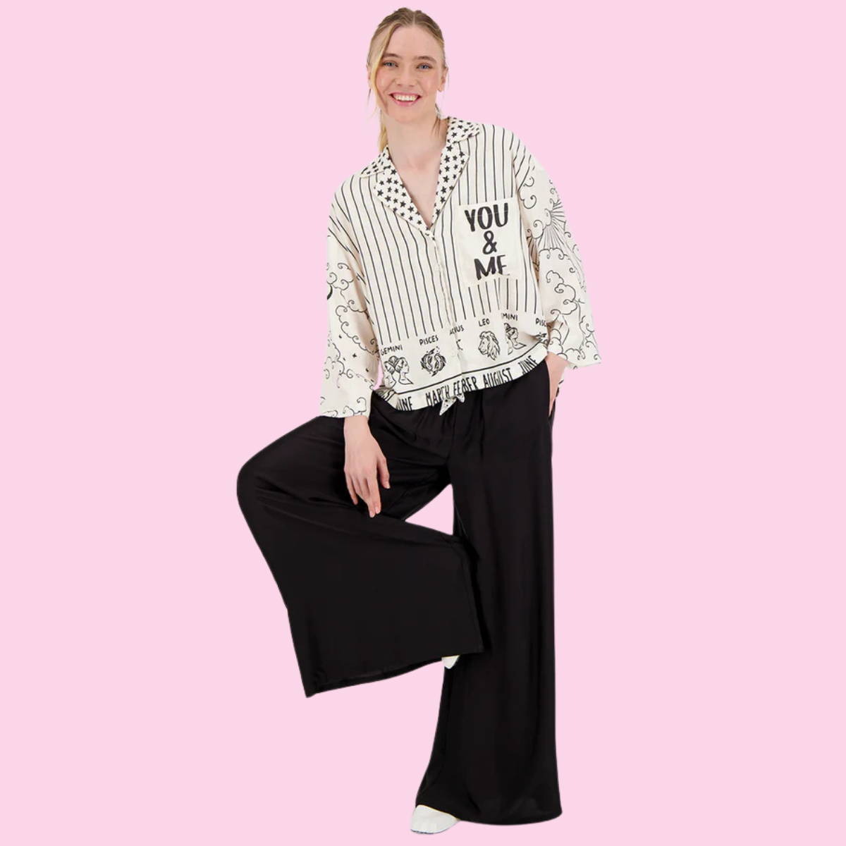 Me369 Nori Zodiac Printed Cropped Shirt
