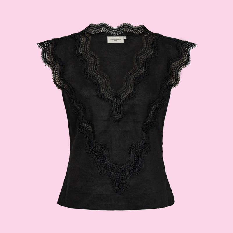 Copenhagen Muse Linen Top With Lace Black