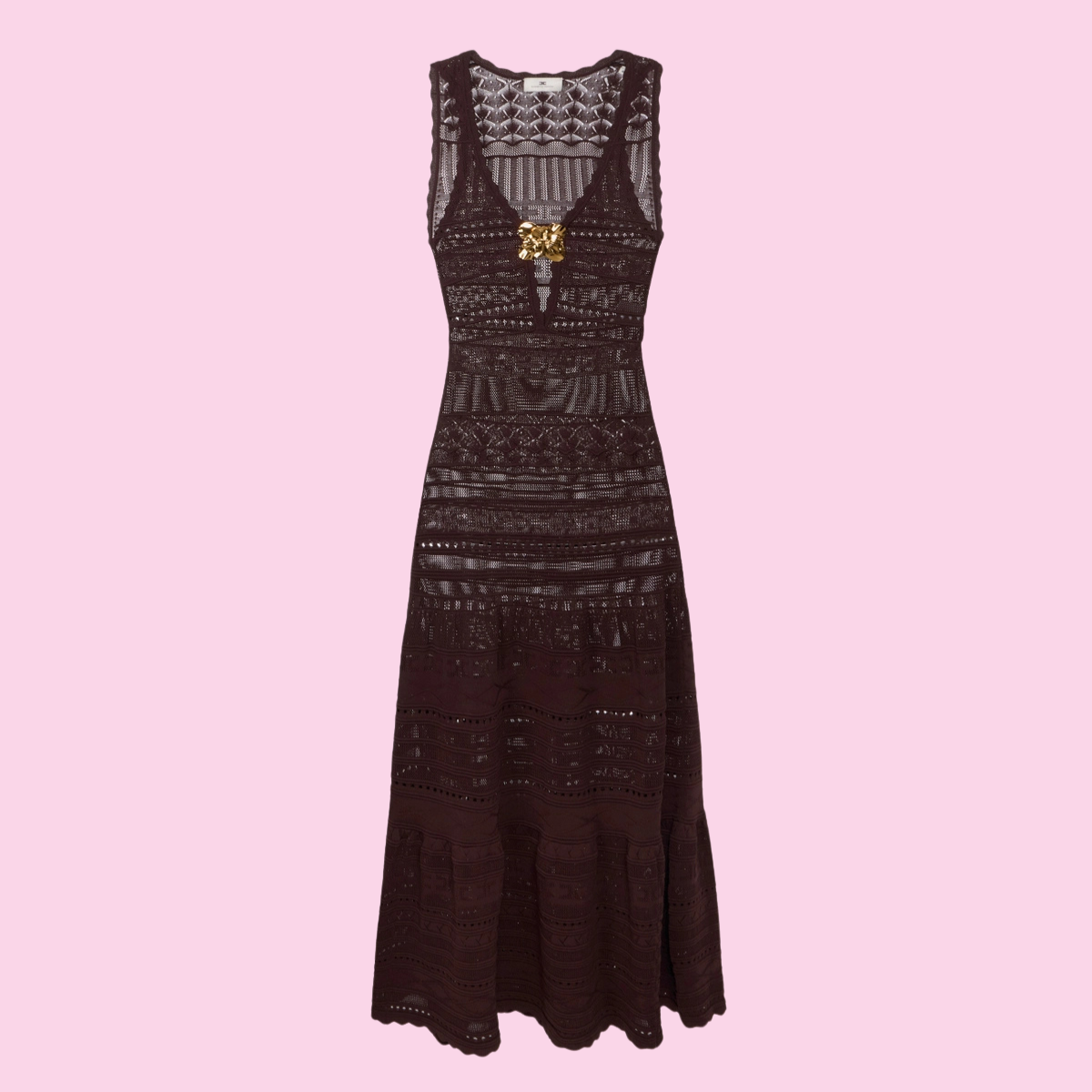 Elisabetta Franchi Long Knitted Dress Cacao