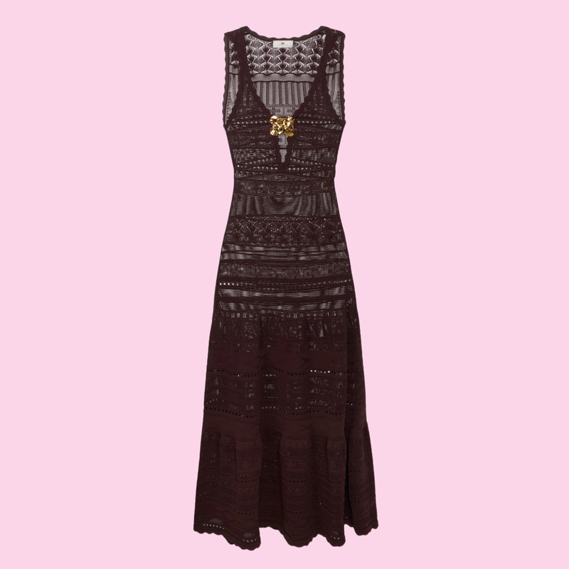 Elisabetta Franchi Long Knitted Dress Cacao
