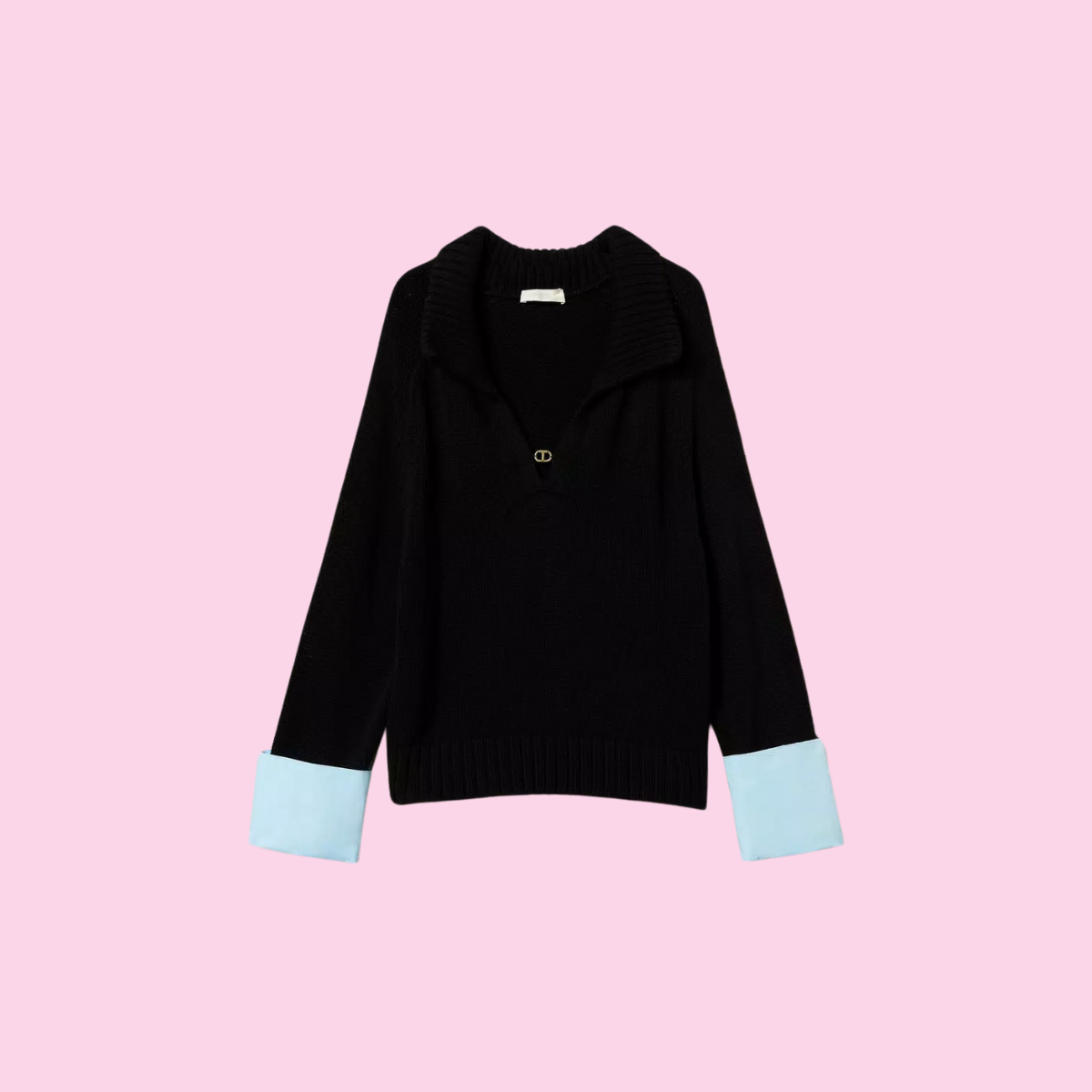 Twinset Knit Black Light Blue Cuffs