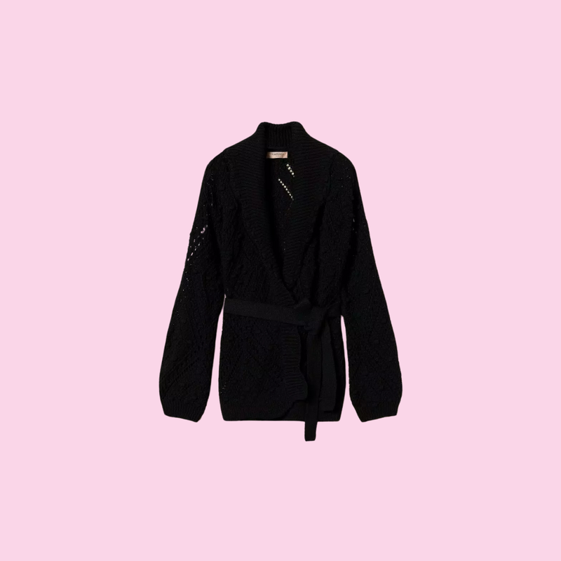 Twinset Open Worked Knitted Cardigan Black