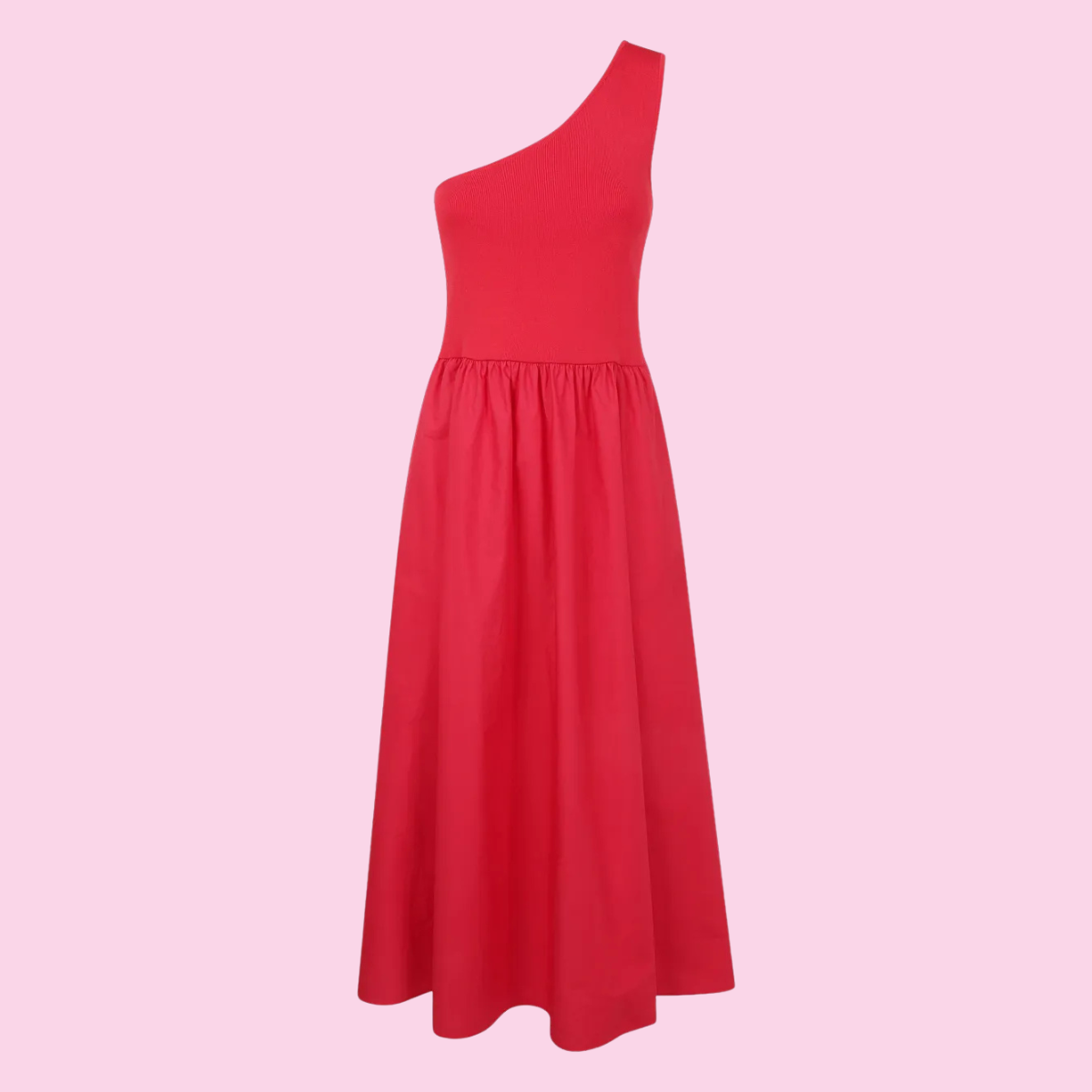 Twinset One Shoulder Midi Dress Hibiscus Red