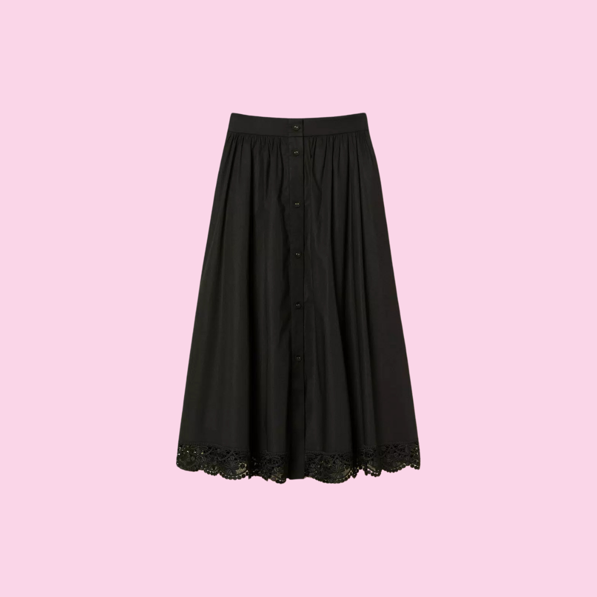 Twinset Long Popline Skirt With Lace Black