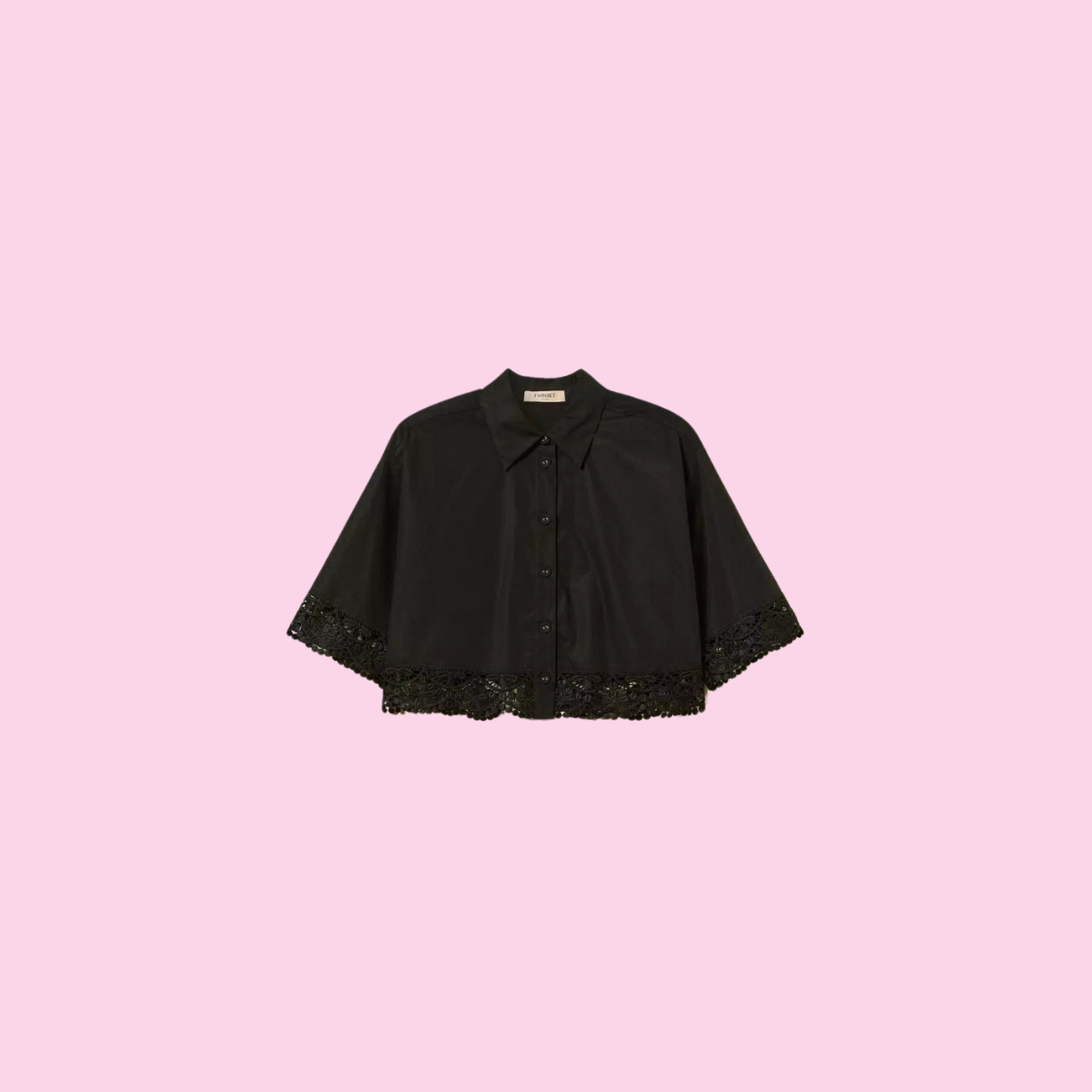 Twinset Cropped Poplin Shirt With Lace Black