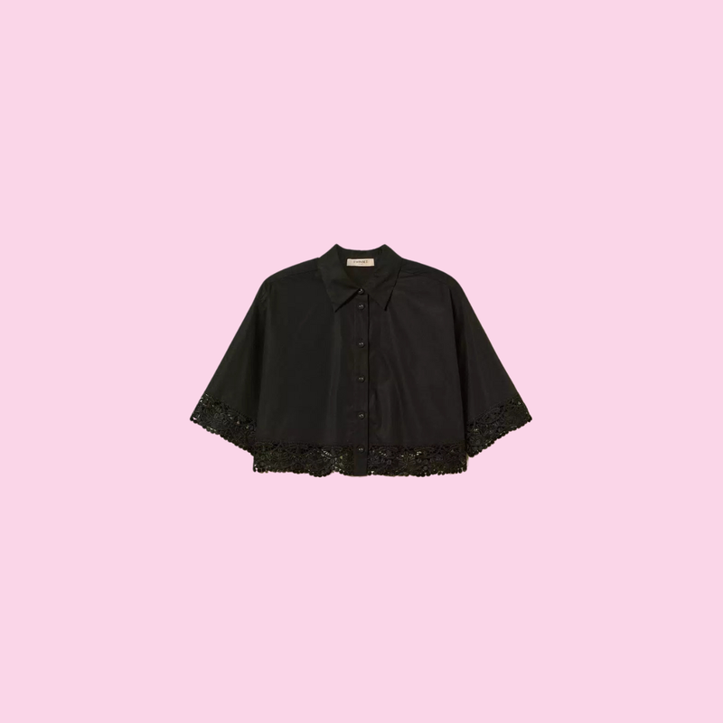 Twinset Cropped Poplin Shirt With Lace Black