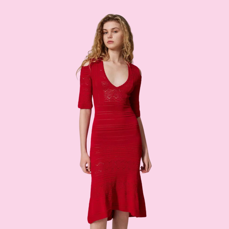 Twinset Knitted Midi Dress Hibiscus Red