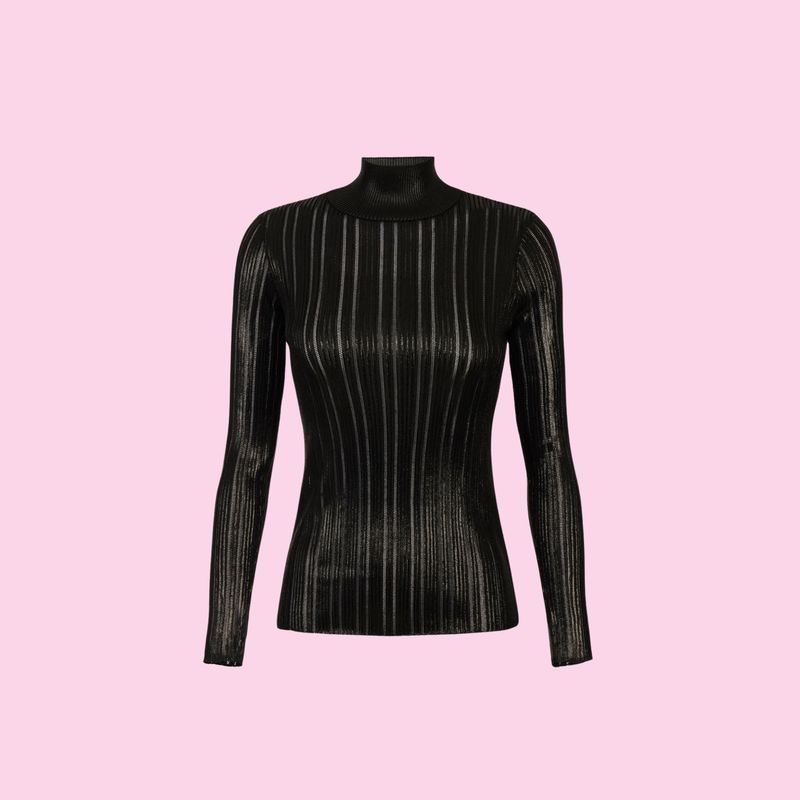 Elisabetta Franchi Laminated Ribbed Top Black