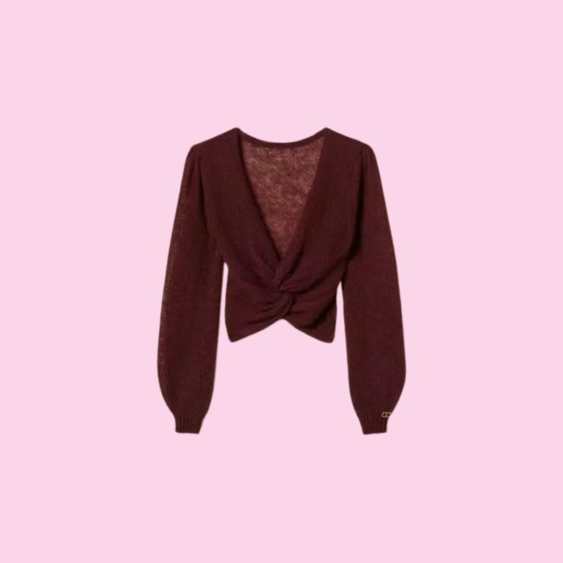 Twinset Mohair Blend Knit Shrug Wine Tasting Purple