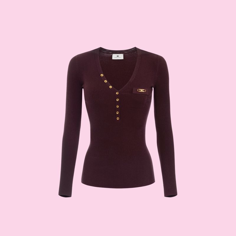Elisabetta Franchi Knitted Sweater Merlot