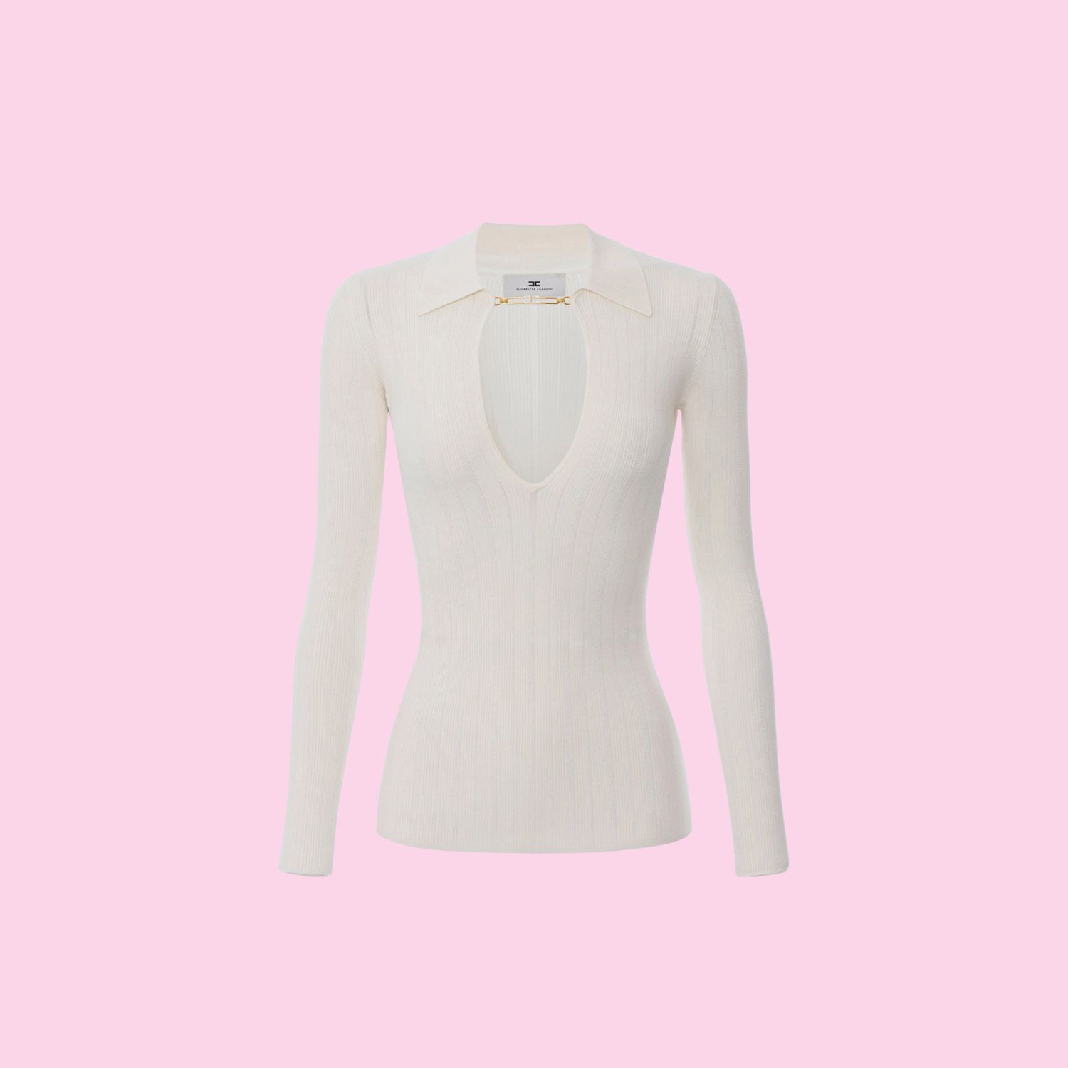 Elisabetta Franchi Ribbed Top With Ajour Milk