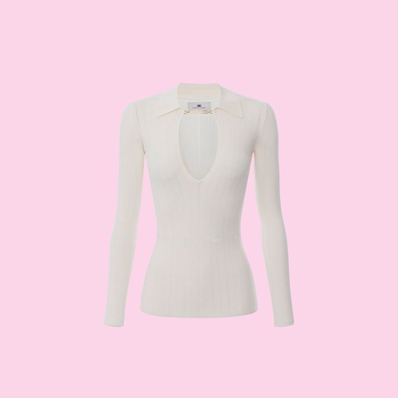 Tシャツ・カットソー ELISABETTA FRANCHI Ribbed knitted top with l detail Rosa Dali store | Elisabetta Franchi -Rib knit top with flower