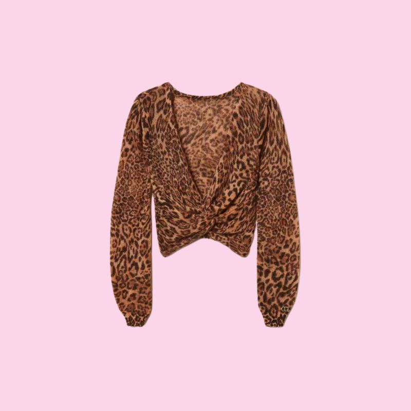 Twinset Mohair Blend Knit Shrug Leopard