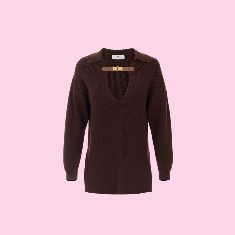 Tシャツ・カットソー ELISABETTA FRANCHI Ribbed knitted top with l detail Rosa Ribbed knit top | Elisabetta Franchi