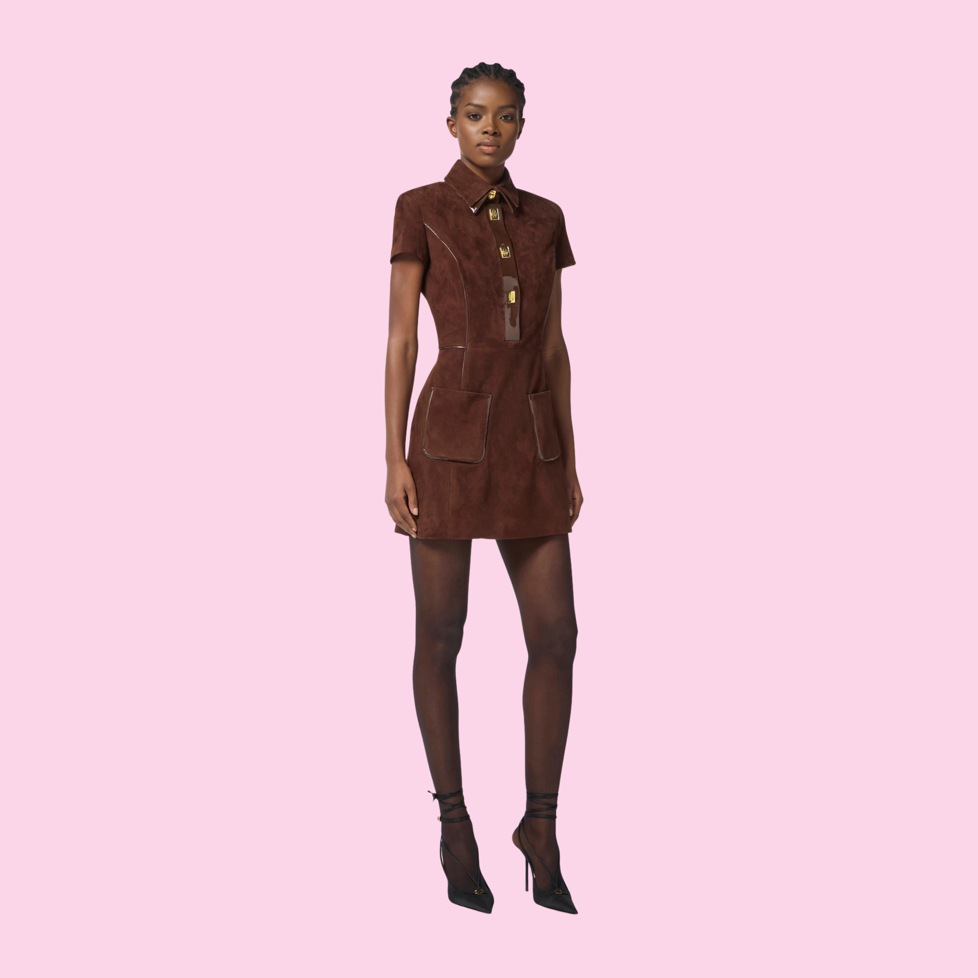 Elisabetta Franchi Leather Dress Coffee