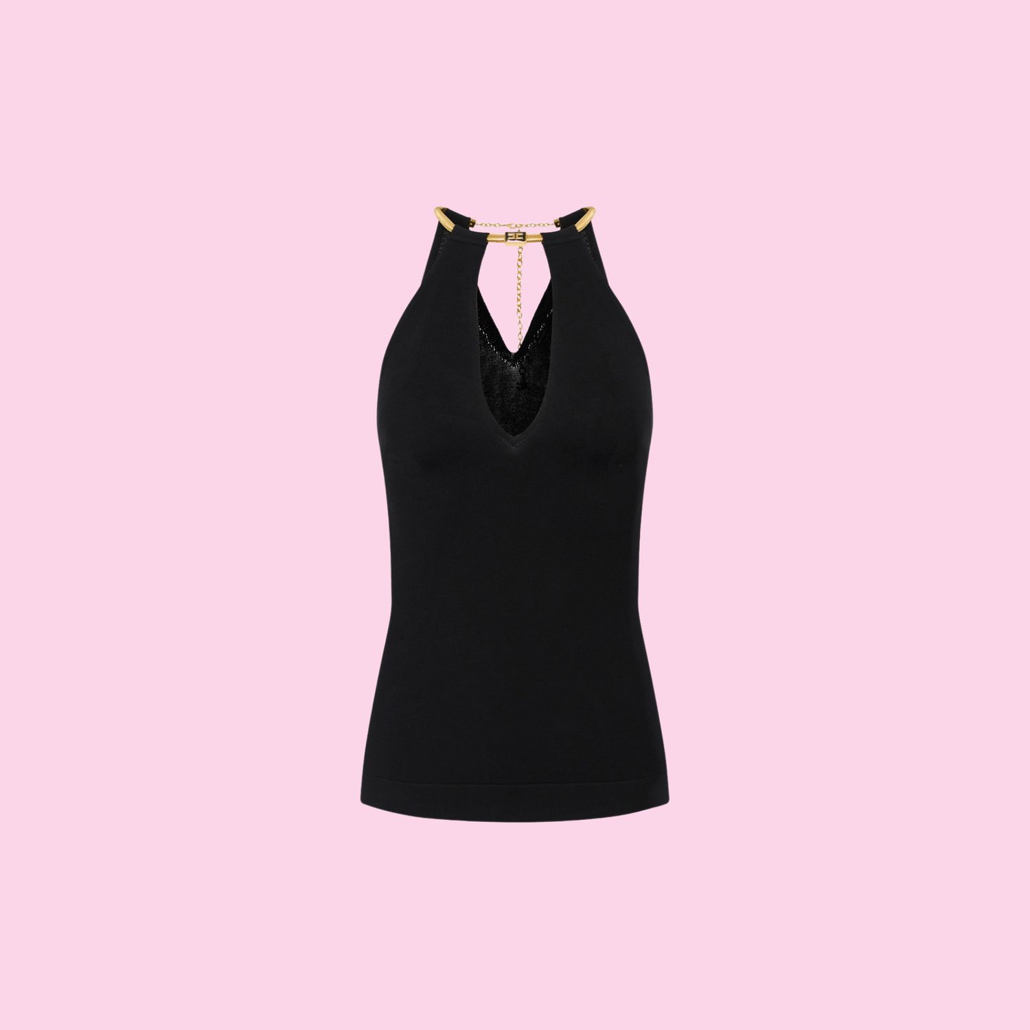 Elisabetta Franchi Knitted Top Black With Chain