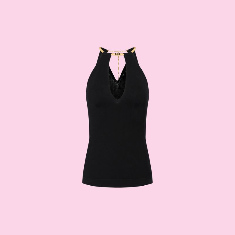 Elisabetta Franchi Knitted Top Black With Chain
