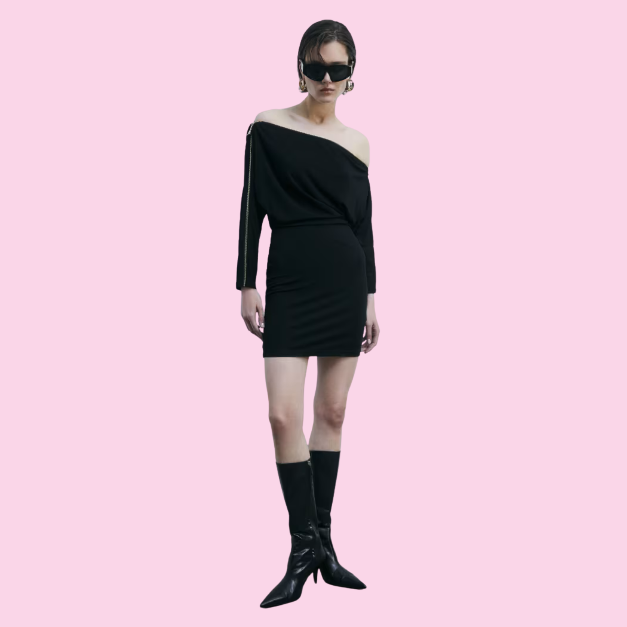 Patrizia Pepe Stretch Jersey Full Zip Mini Dress Black