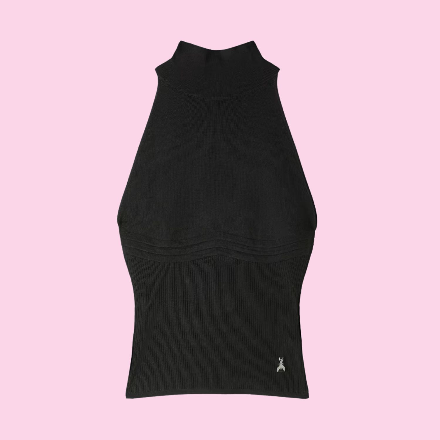 Patrizia Pepe Ribbes Sleeveless Turtleneck Top Black