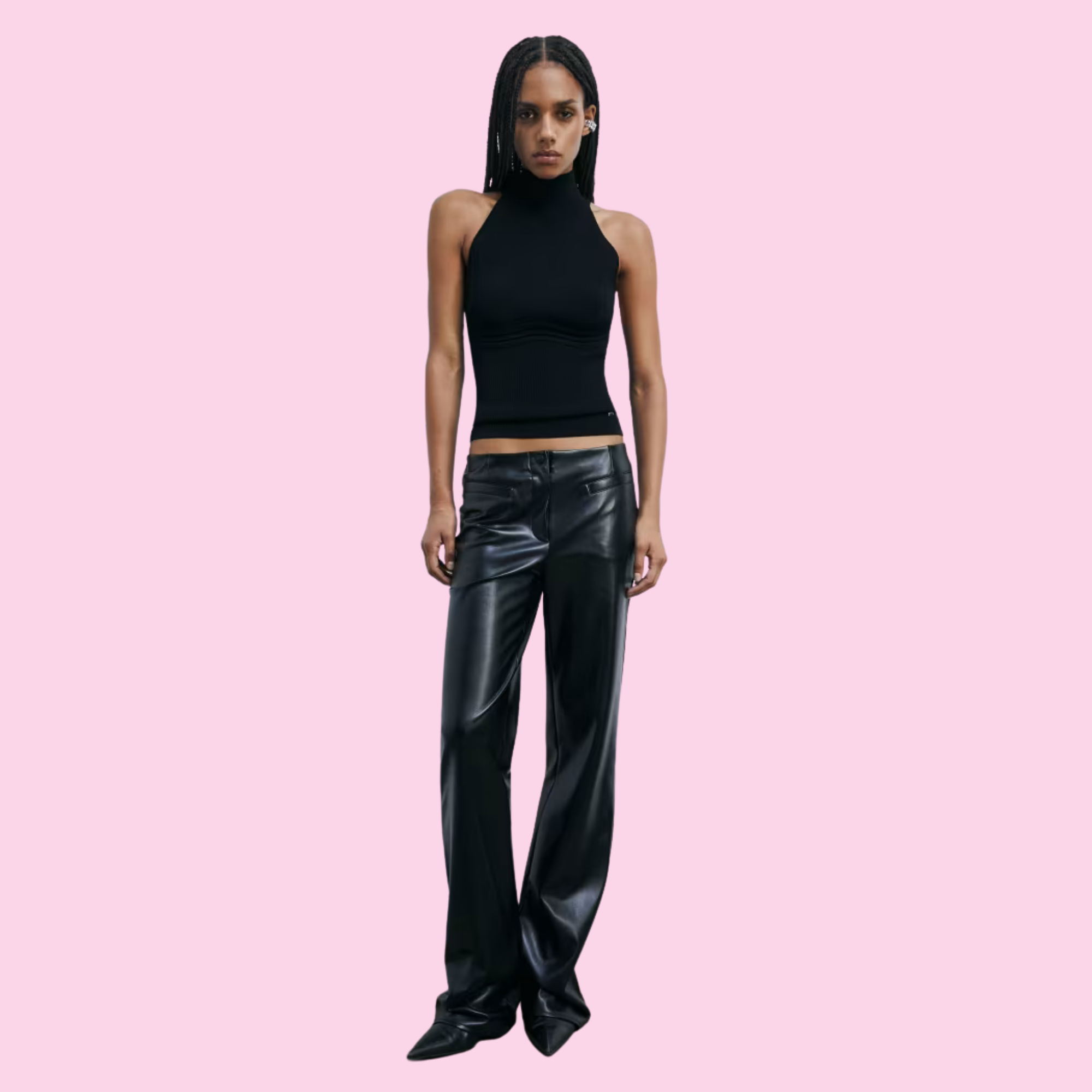 Patrizia Pepe Ribbes Sleeveless Turtleneck Top Black