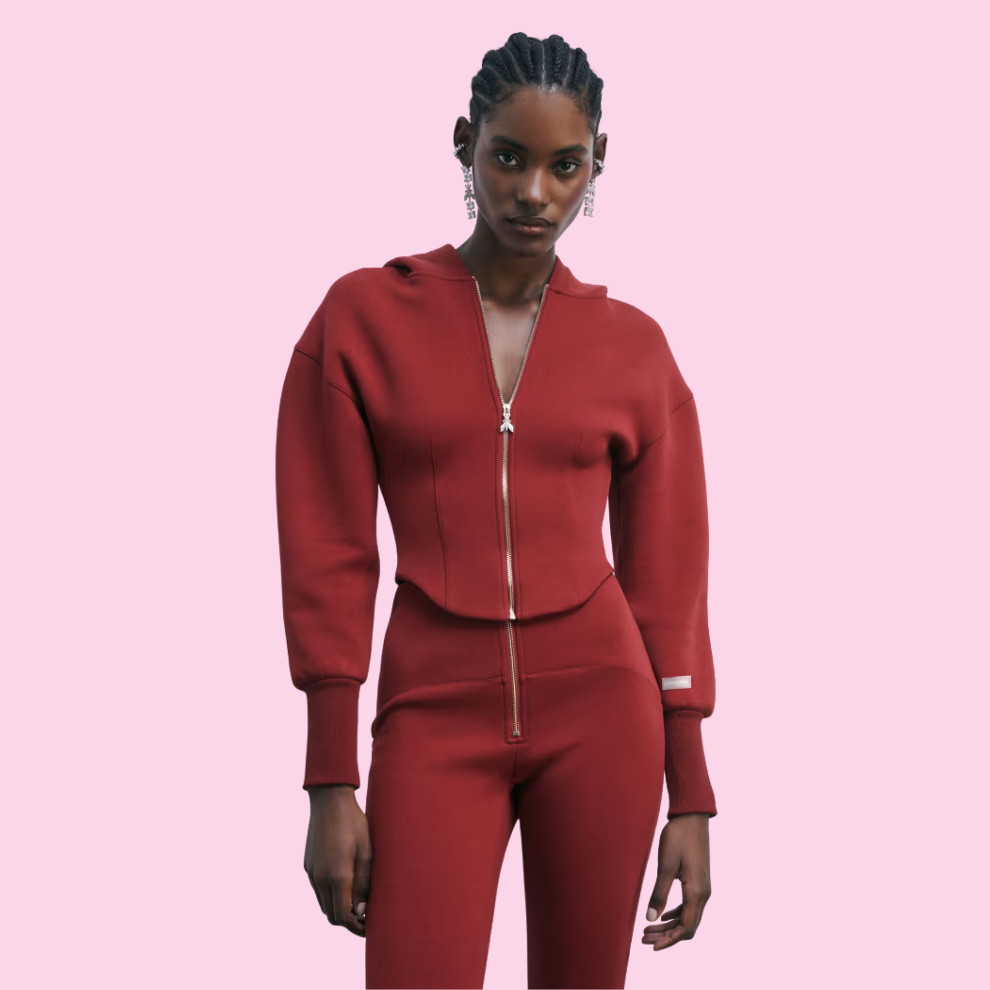 Patrizia Pepe Cropped Bustier Hoodie Red