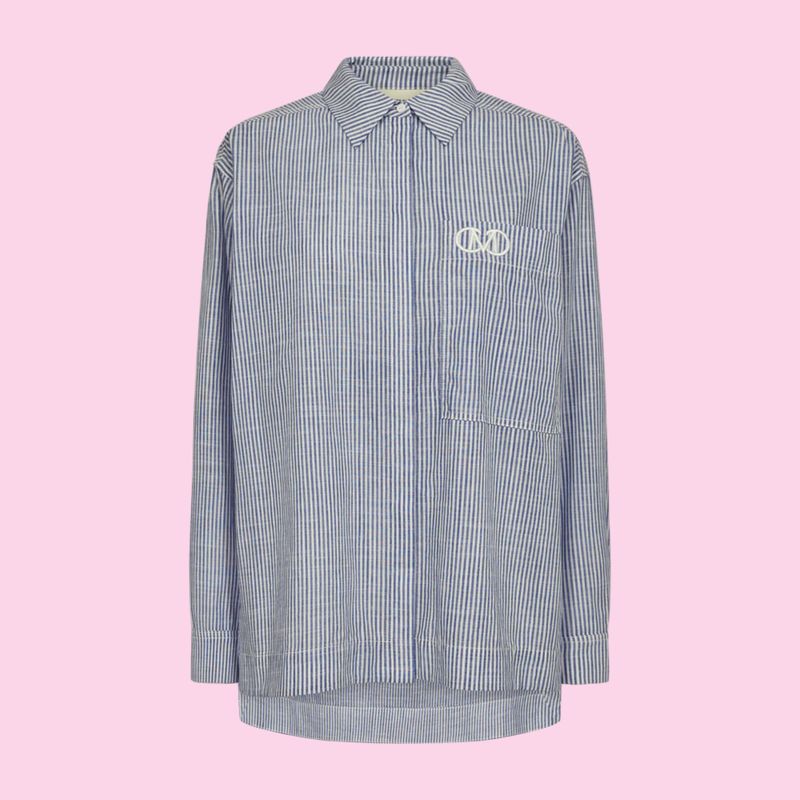 Copenhagen Muse Striped Shirt With Logo Detail Blue And Off-White