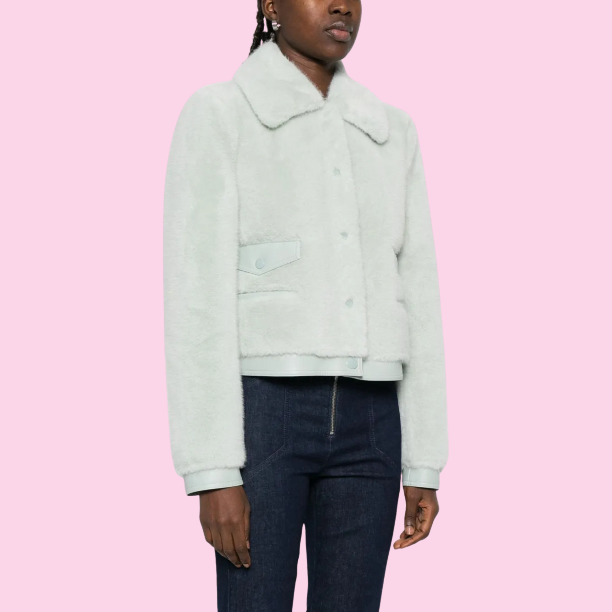 Patrizia Pepe Faux Fur Jacket Acqua Gray