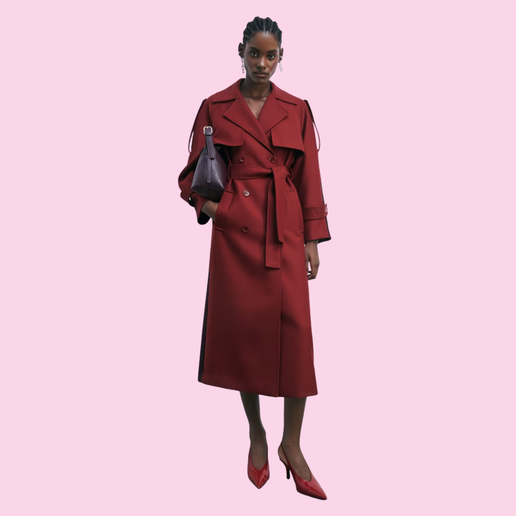 Patrizia Pepe Two-Tone Wool Trench Coat Purple