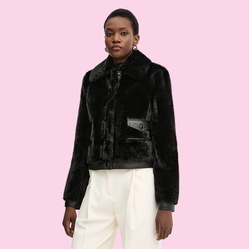Patrizia Pepe Faux Fur Jacket Black